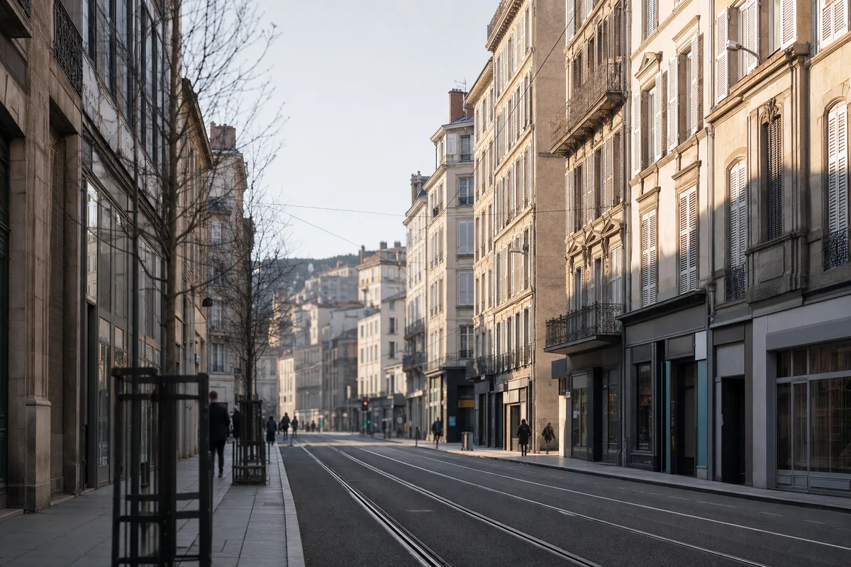 Façades d&rsquo;immeubles anciens dans le centre de Saint-Étienne