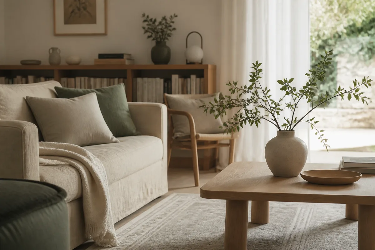 Salon d’un appartement meublé prêt à la location, lumière naturelle